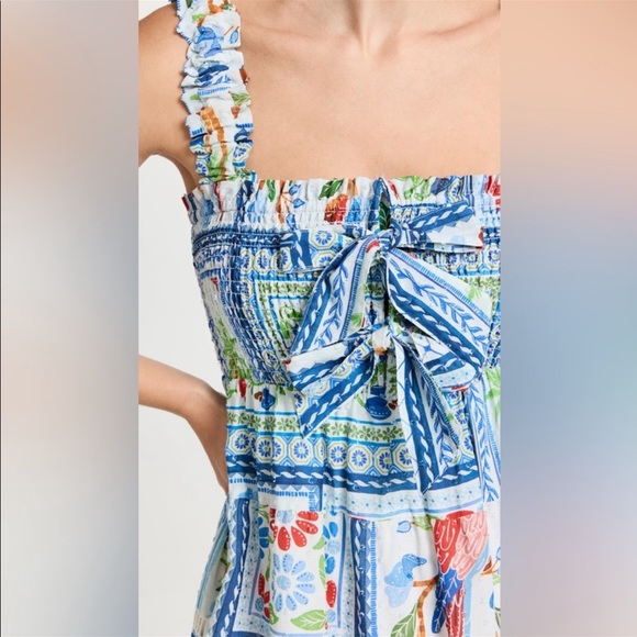 Farm Rio Tropical Tiles Square Maxi Dress XS - Picture 3 of 6